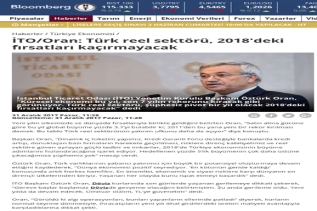 İTO/Oran: Türk reel sektörü, 2018'deki fırsatları kaçırmayacak