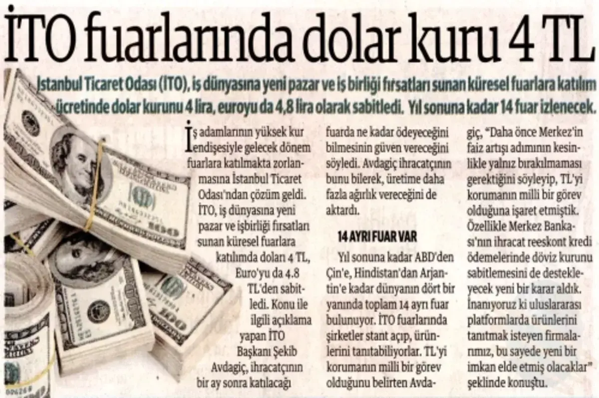 İTO fuarlarında dolar kuru 4 TL