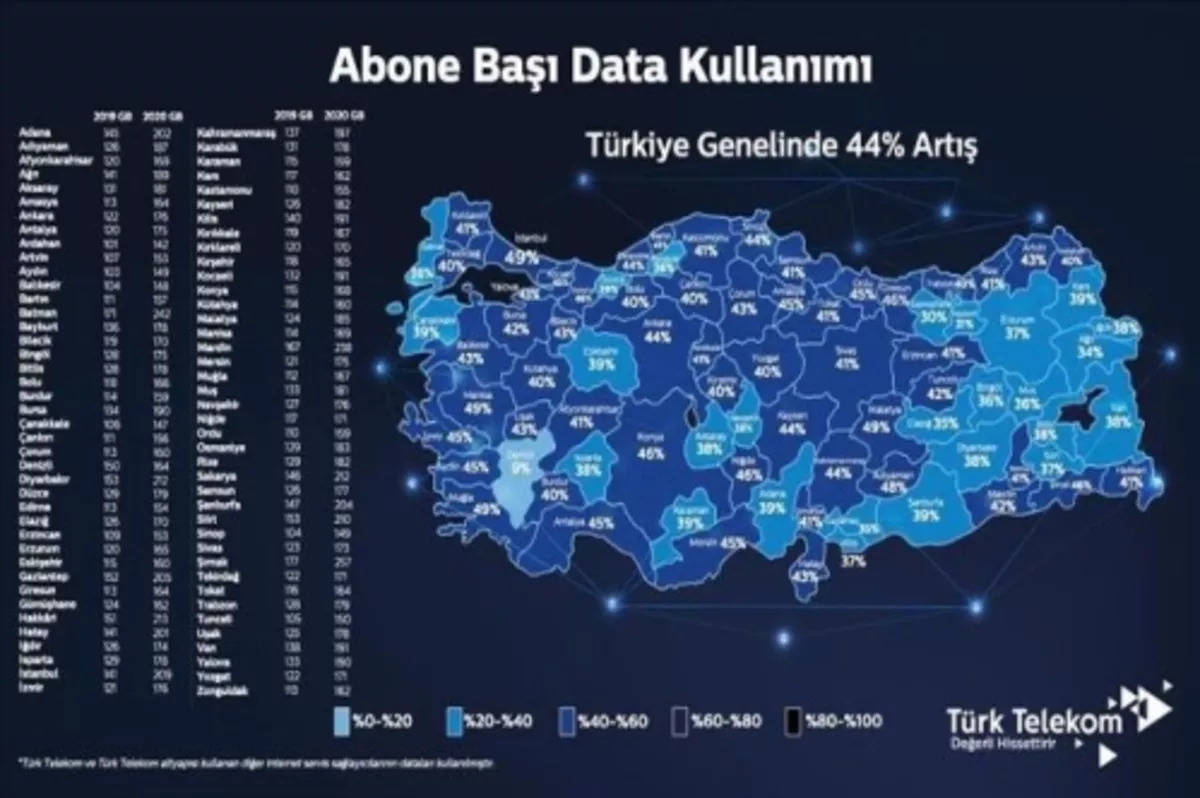 Türkiye'nin data kullanımı 2020'de 186 GB'ı geçti