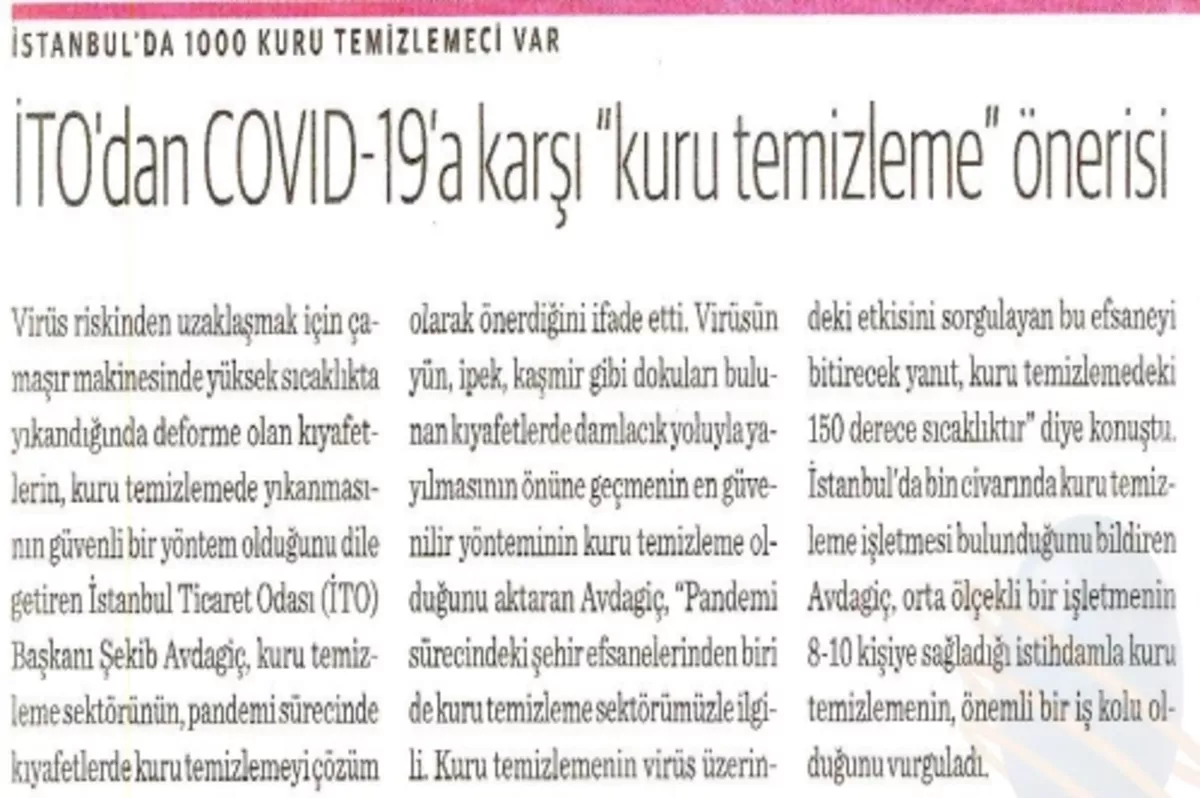 İTO'dan COVID-19'a karşı kuru temizleme önerisi