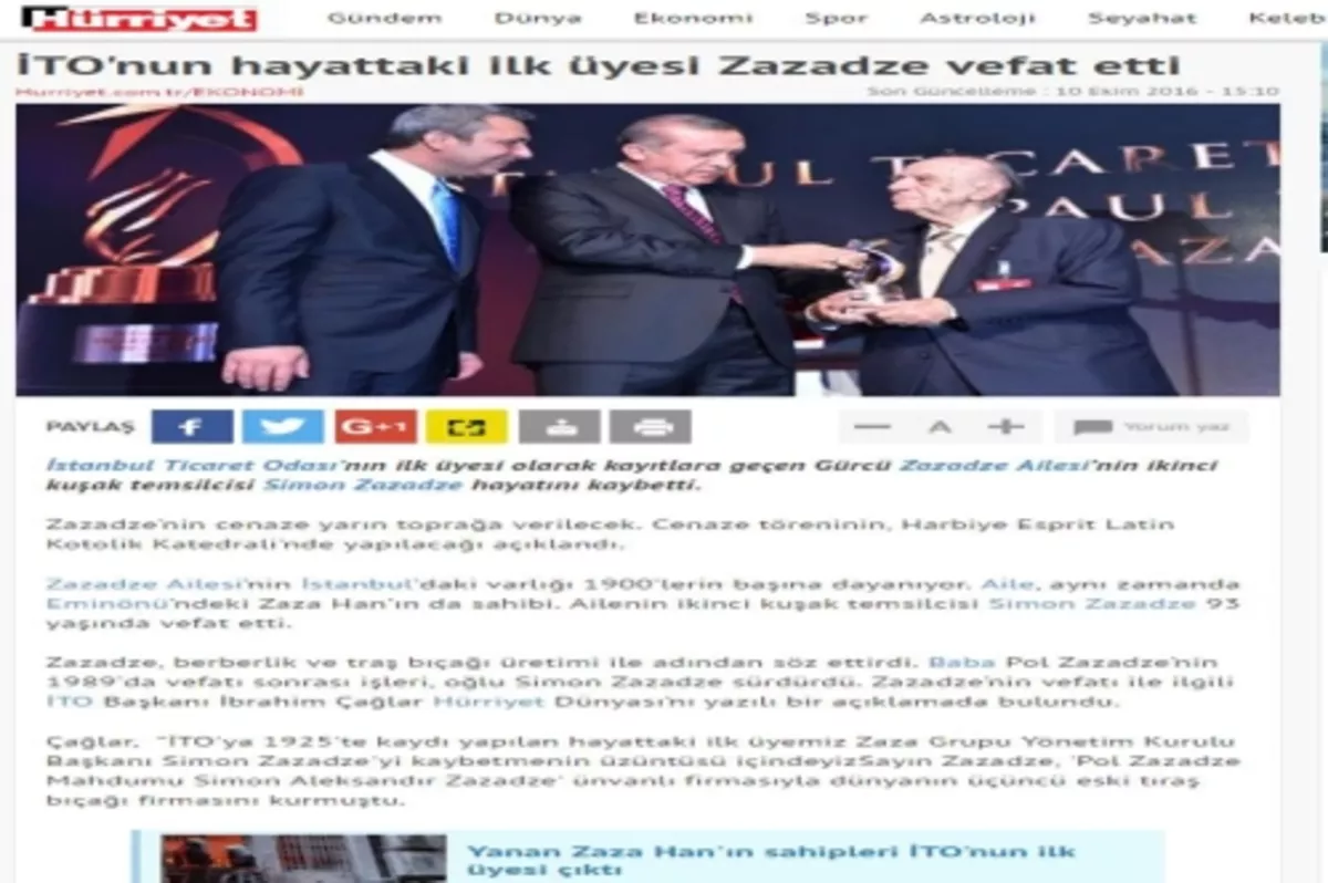 İTO'nun hayattaki ilk üyesi Zazadze vefat etti