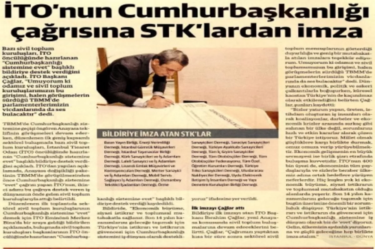 İTO'nun Cumhurbaşkanlığı çağrısına STK'lardan imza