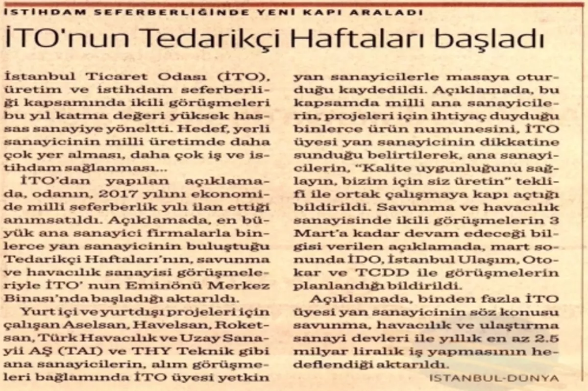 İTO'nun tedarikçi haftaları başladı