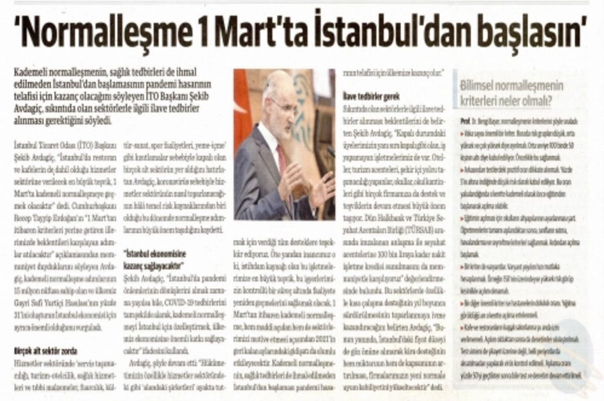 'Normalleşme 1 Mart'ta İstanbul'dan başlasın'